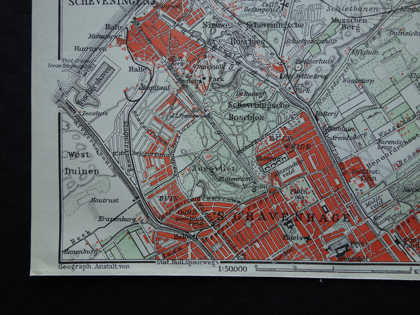 SCHEVENINGEN oude kaart van Scheveningen en Den Haag 1904 kleine originele antieke plattegrond Nederland