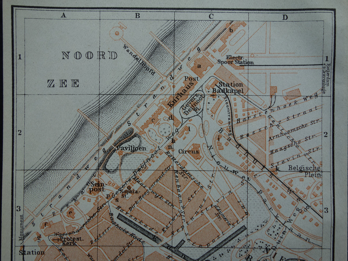 SCHEVENINGEN oude plattegrond van Scheveningen uit 1904 kleine originele antieke kaart Nederland
