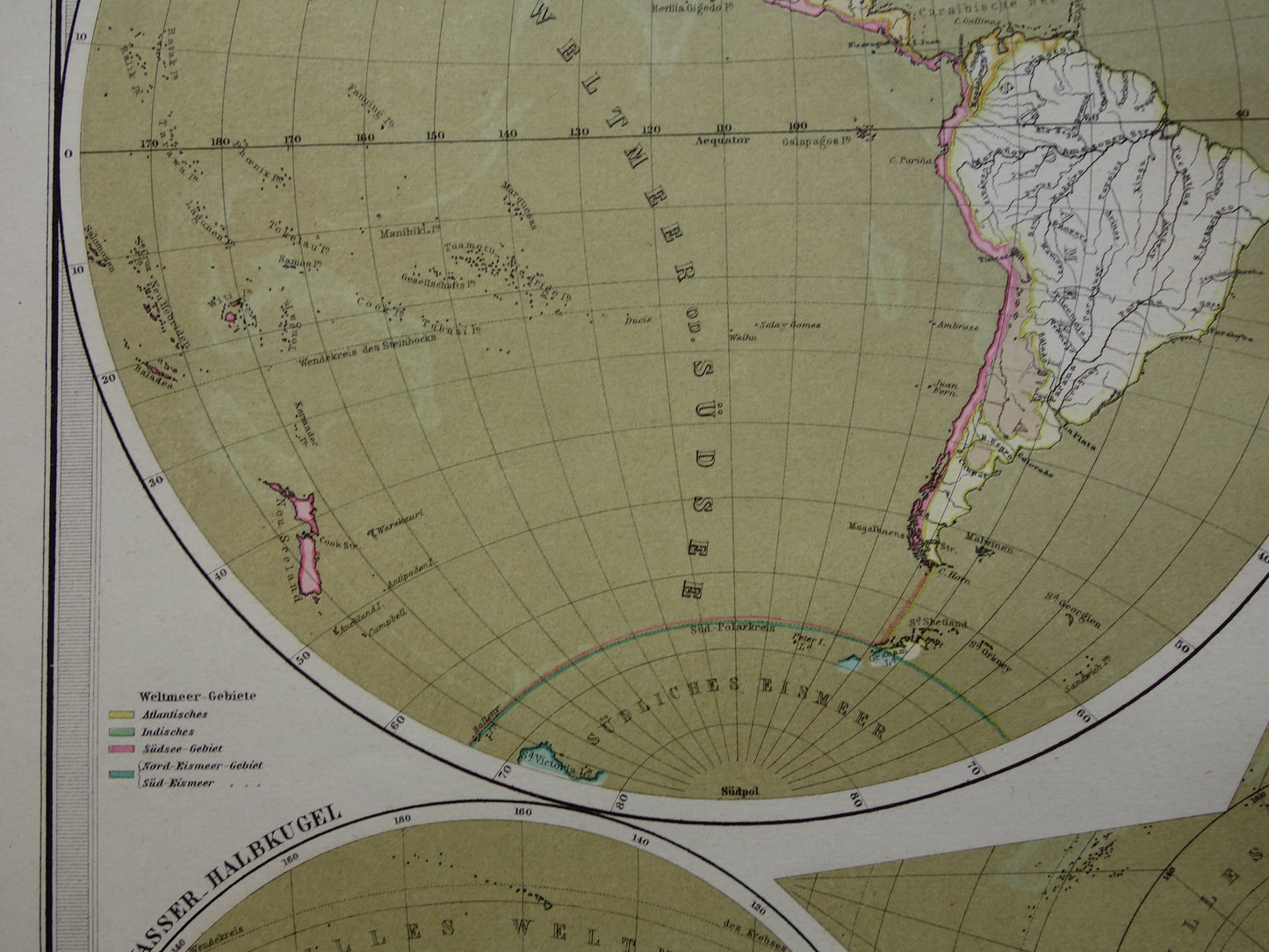 WERELDKAART grote oude kaart van de Wereld uit 1880 originele vintage landkaart grootste landmassa watermassa met datum