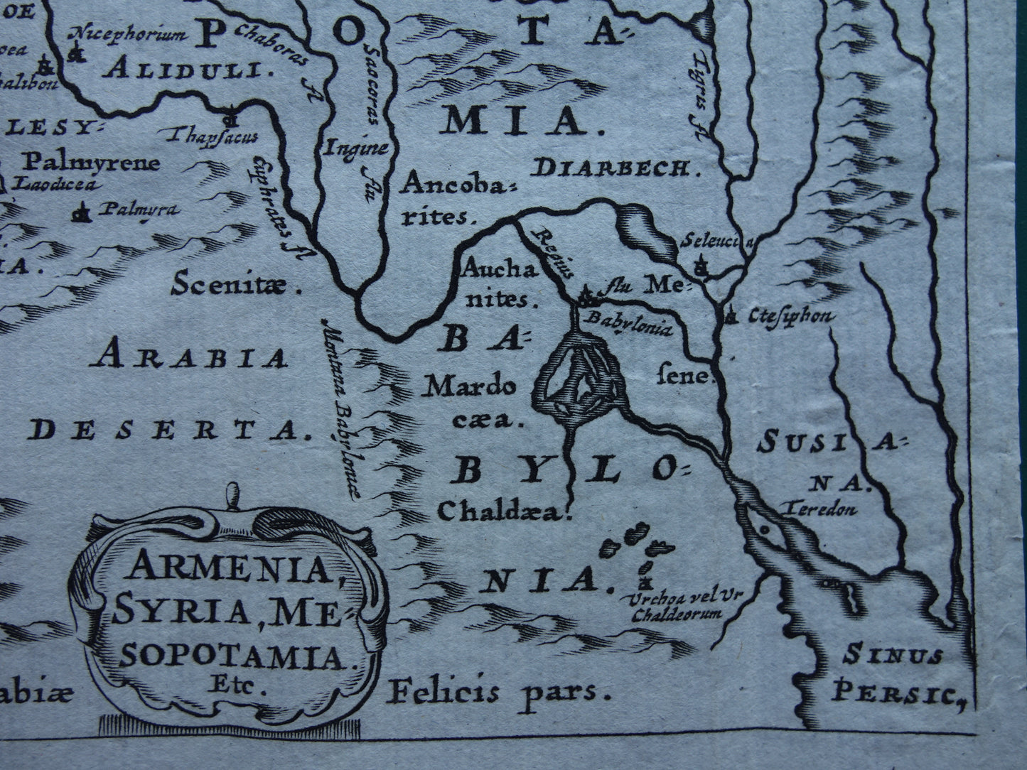 Oude kaart van Palestina Syrië Mesopotamië Armenië in de oudheid 1661 originele antieke landkaart klein formaat Armenia Syria Mesopotami Cluver