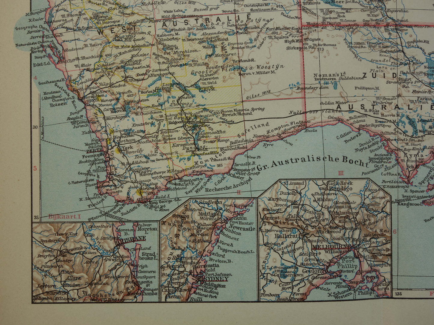 Oude kaart van Australië uit 1932 originele vintage Nederlandse kaart Tasmanië Brisbane Sydney Melbourne