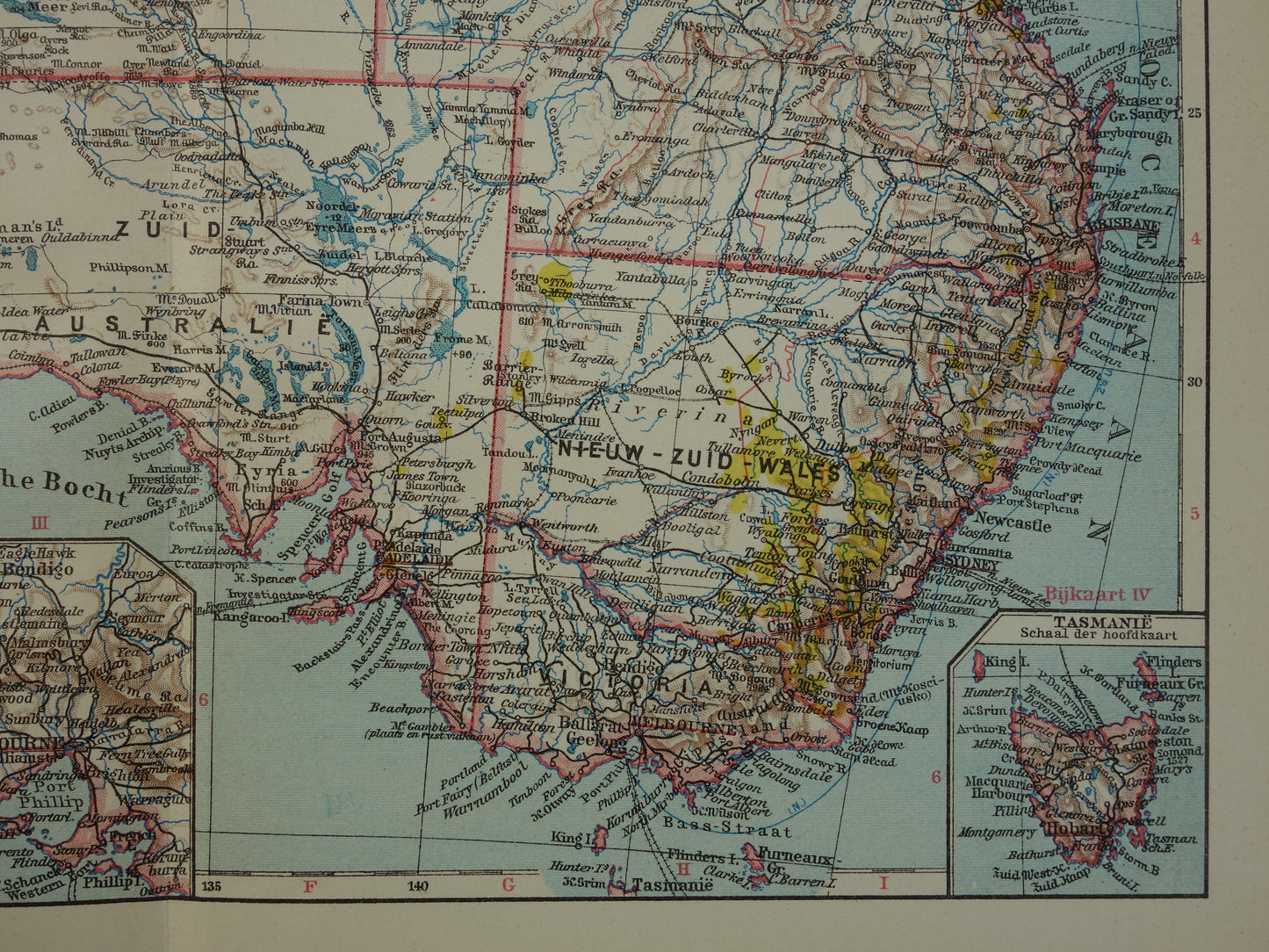 Oude kaart van Australië uit 1932 originele vintage Nederlandse kaart Tasmanië Brisbane Sydney Melbourne