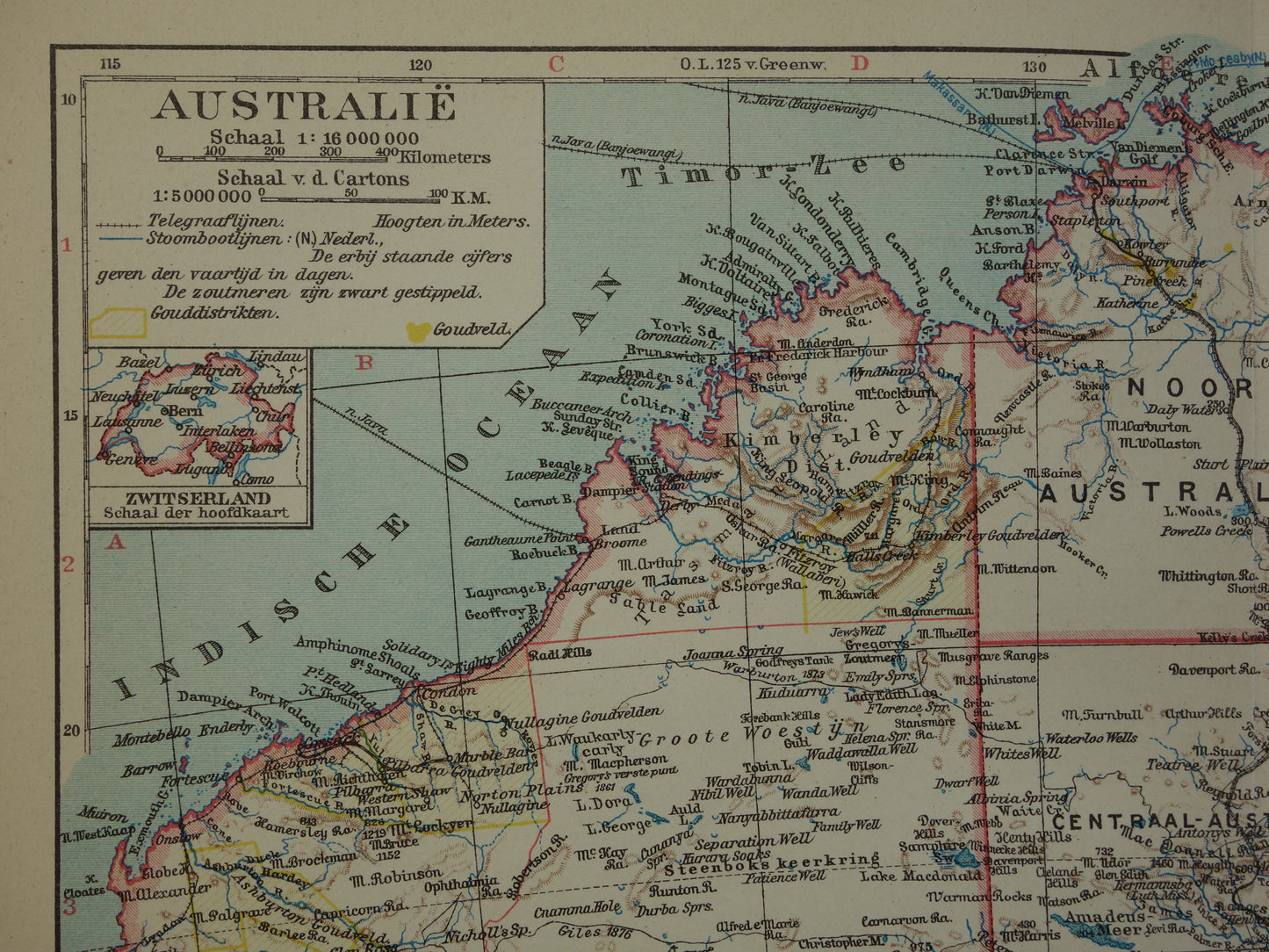 Oude kaart van Australië uit 1932 originele vintage Nederlandse kaart Tasmanië Brisbane Sydney Melbourne