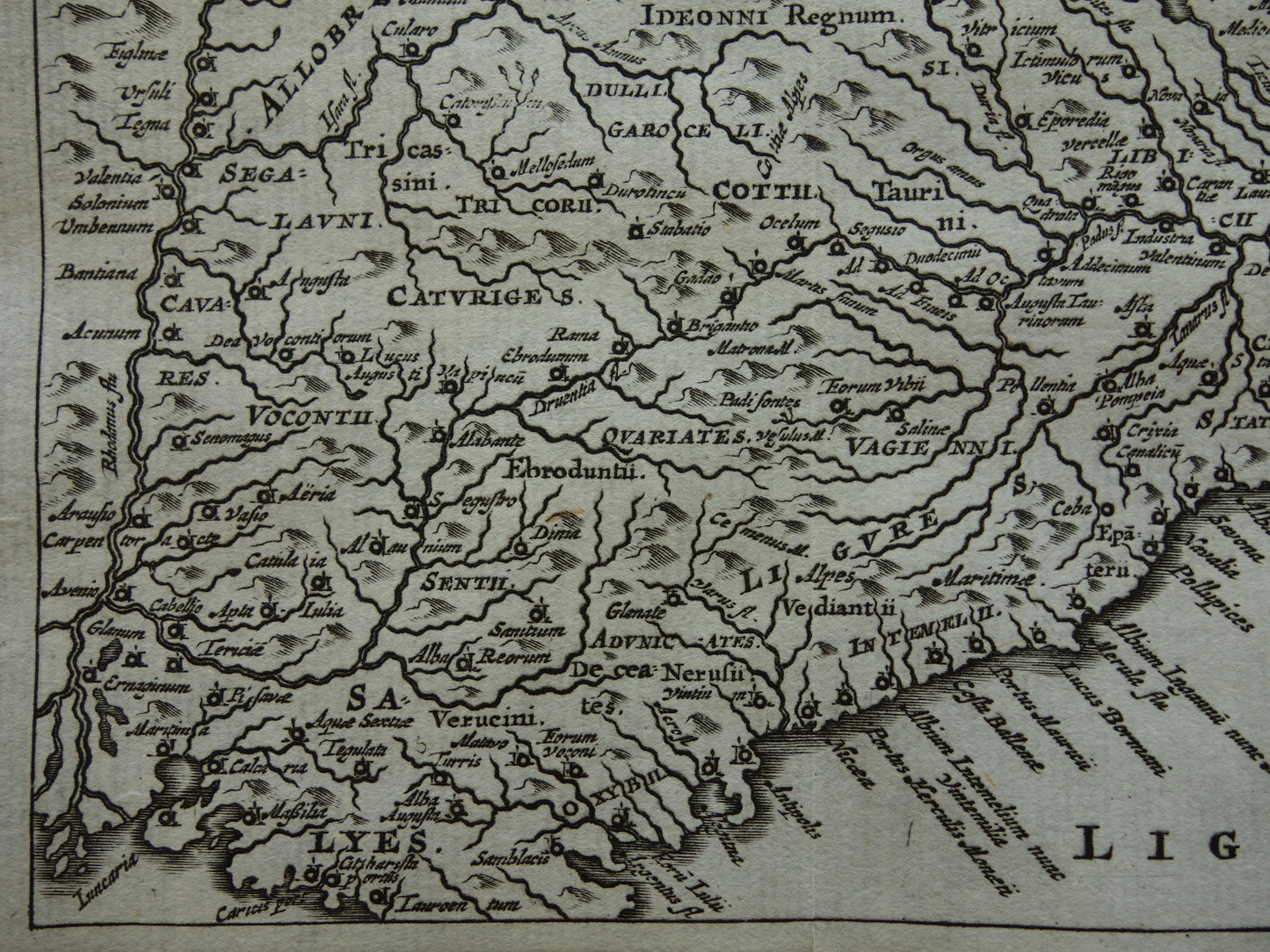 Italië 360+ jaar oude kaart van Noordwest-Italië in oudheid 1661 originele antieke Nederlandse landkaart klein formaat