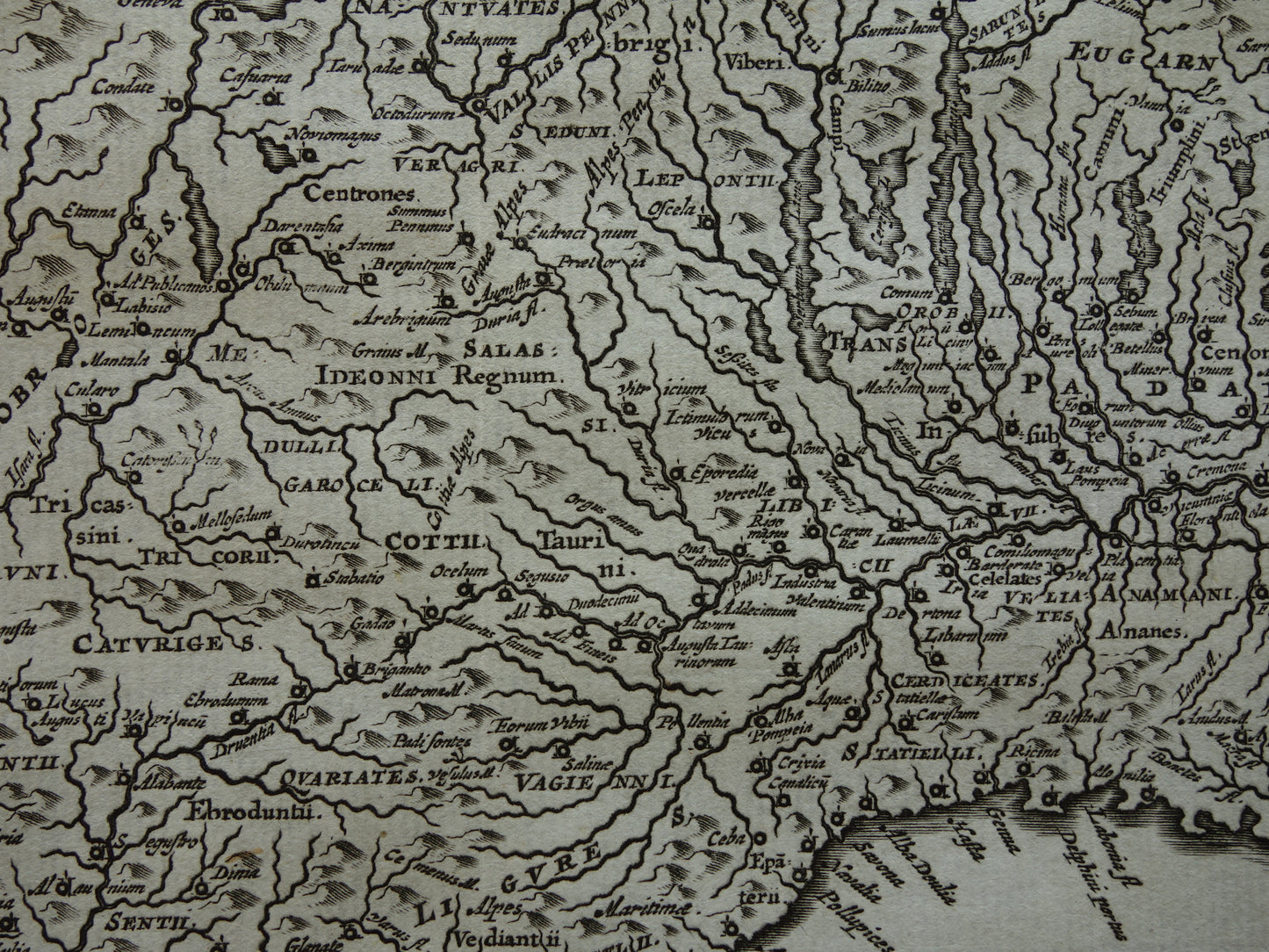 Italië 360+ jaar oude kaart van Noordwest-Italië in oudheid 1661 originele antieke Nederlandse landkaart klein formaat