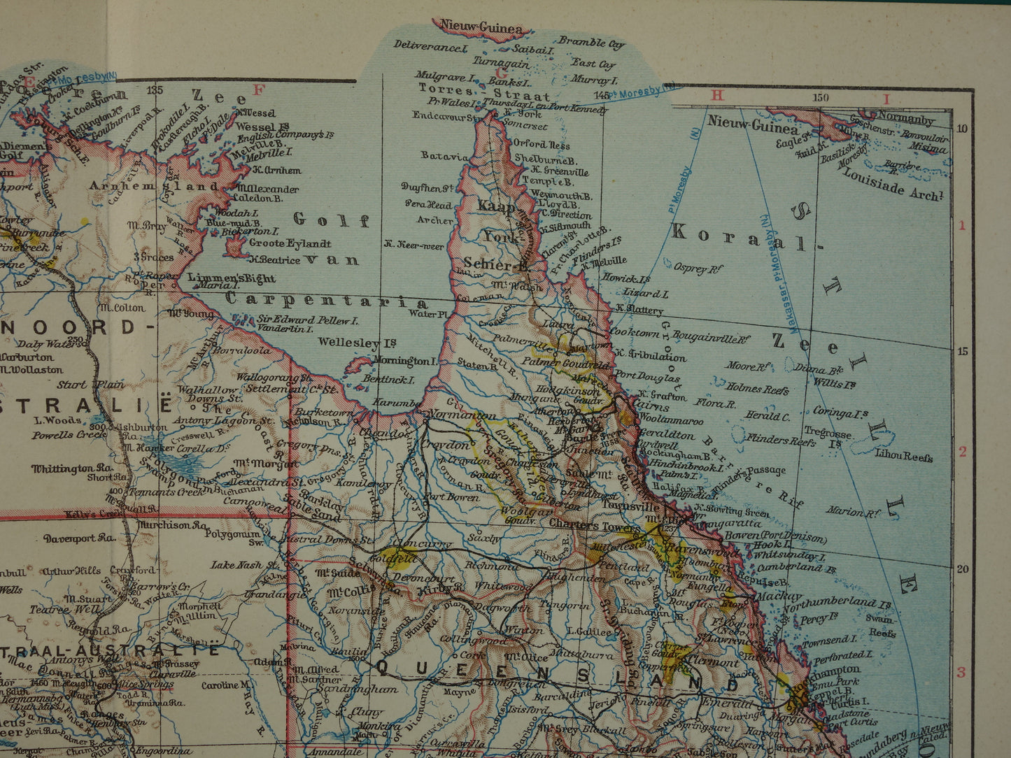 Oude kaart van Australië uit 1932 originele vintage Nederlandse kaart Tasmanië Brisbane Sydney Melbourne