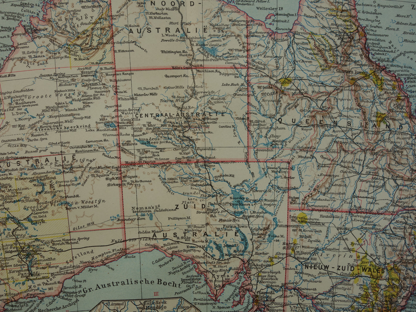 Oude kaart van Australië uit 1932 originele vintage Nederlandse kaart Tasmanië Brisbane Sydney Melbourne