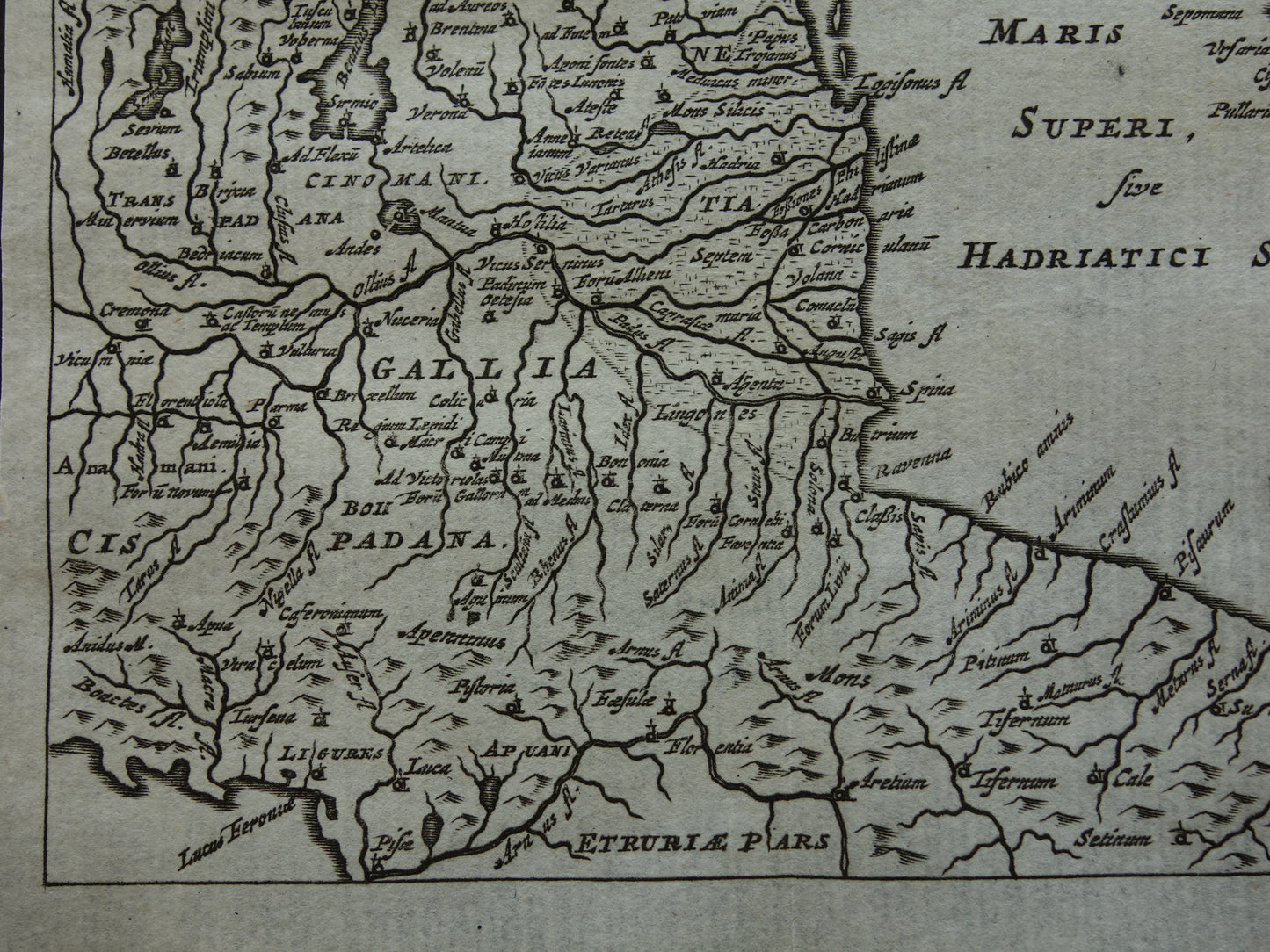 Italië 360+ jaar oude kaart van Venetië en omgeving 1661 originele antieke Nederlandse landkaart klein formaat