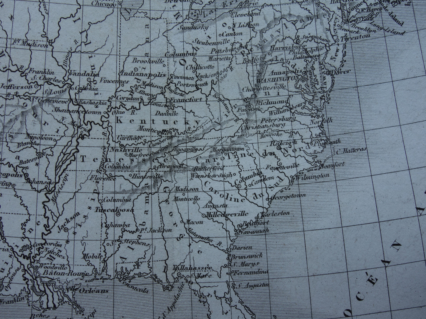 1854 Oude kaart Oostkust van de Verenigde Staten originele antieke landkaart Amerikaanse oostkust USA VS