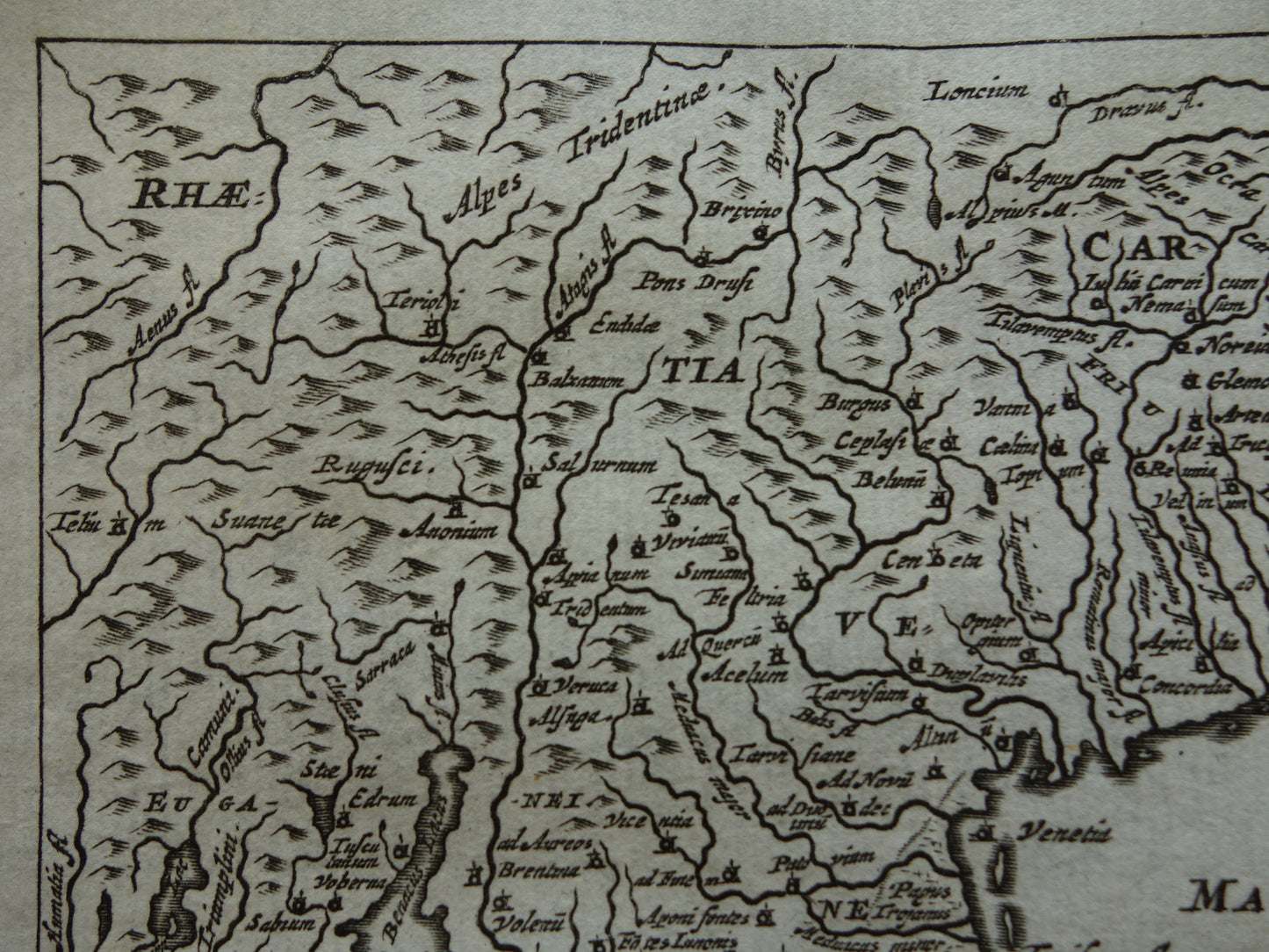 Italië 360+ jaar oude kaart van Venetië en omgeving 1661 originele antieke Nederlandse landkaart klein formaat