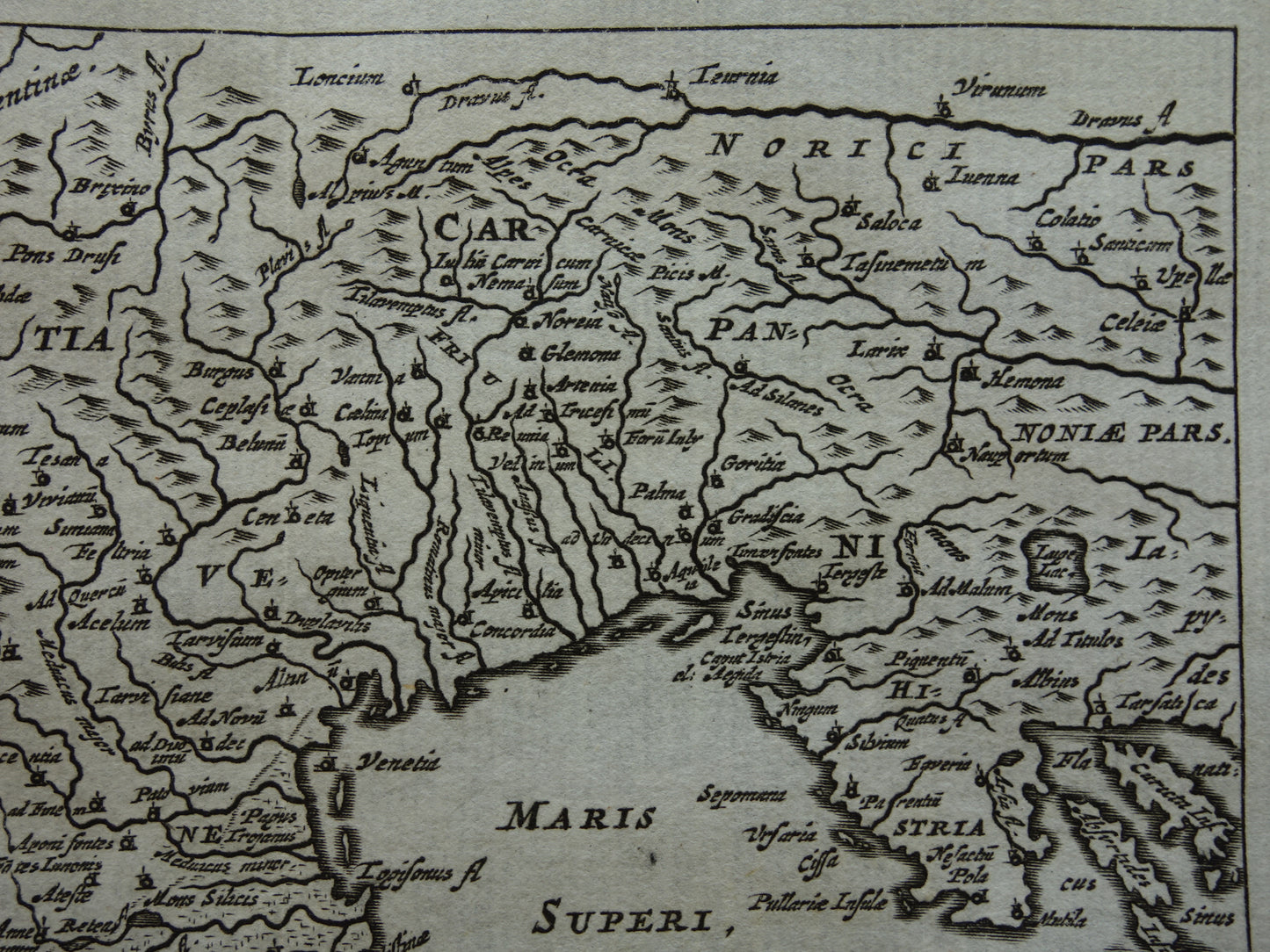 Italië 360+ jaar oude kaart van Venetië en omgeving 1661 originele antieke Nederlandse landkaart klein formaat