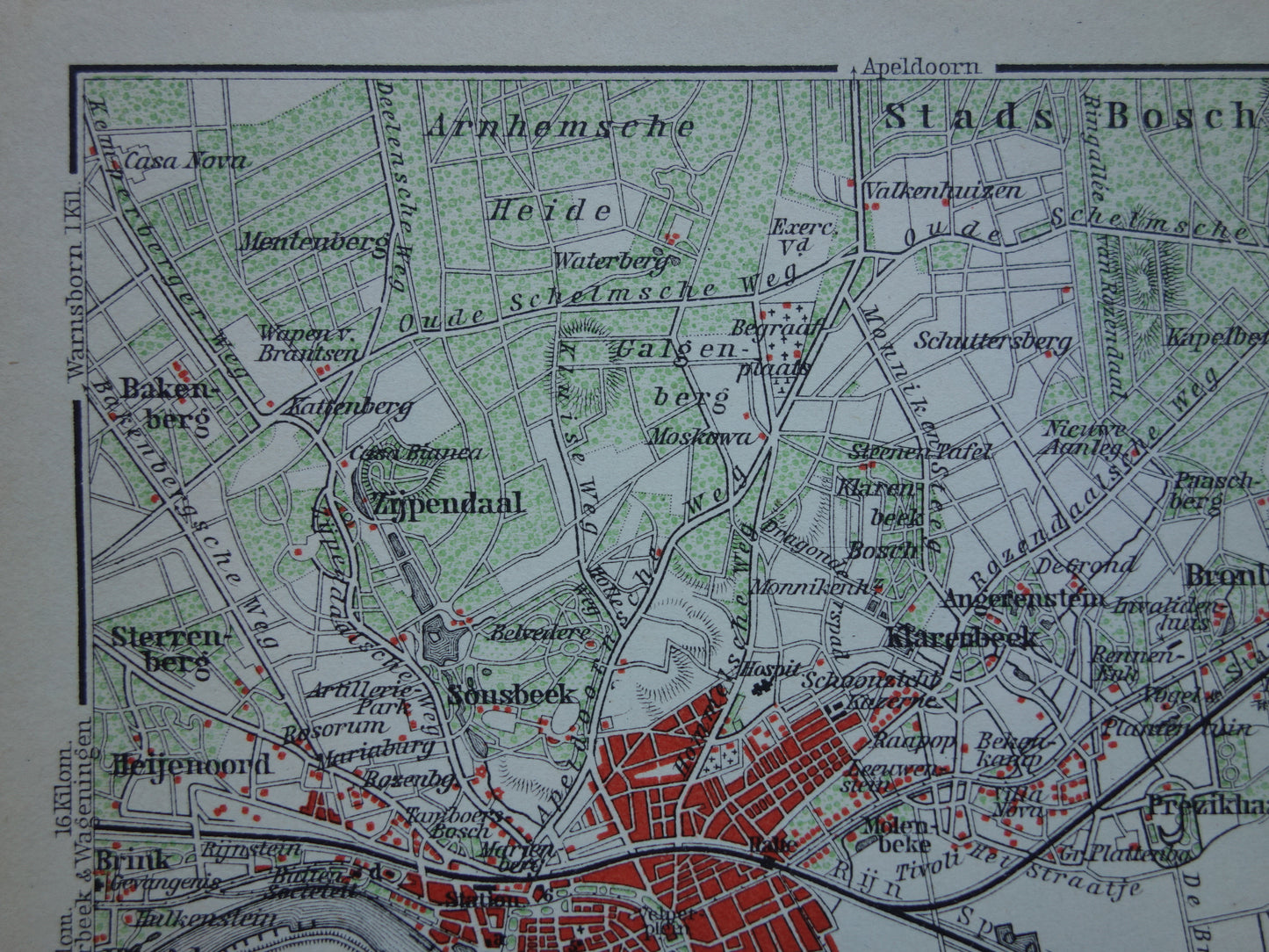 ARNHEM 1904 kleine antieke landkaart / plattegrond van Arnhem en omgeving originele oude kaart Velp Rozendaal