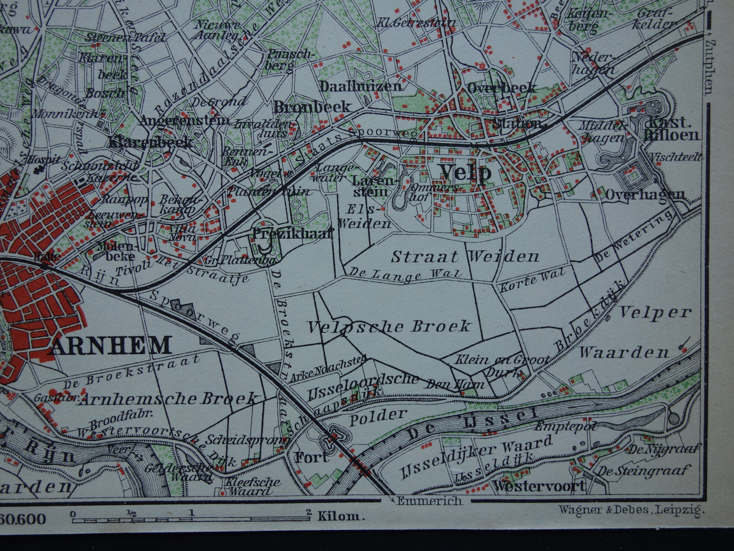 ARNHEM 1904 kleine antieke landkaart / plattegrond van Arnhem en omgeving originele oude kaart Velp Rozendaal