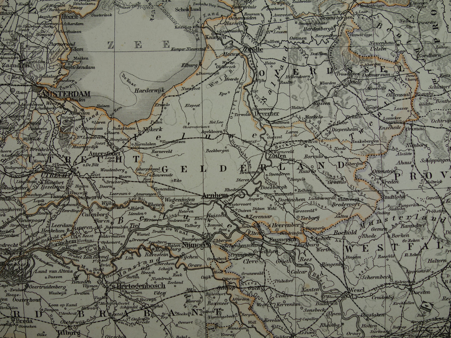 Oude landkaart van NEDERLAND en BELGIË in 1879 Antieke Duitse kaart Benelux vintage poster met jaartal