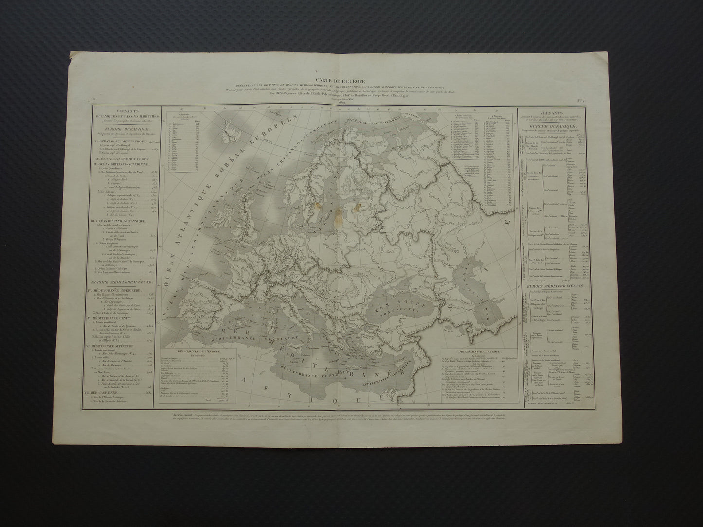 EUROPA antieke hydrografische kaart van Europa uit 1830