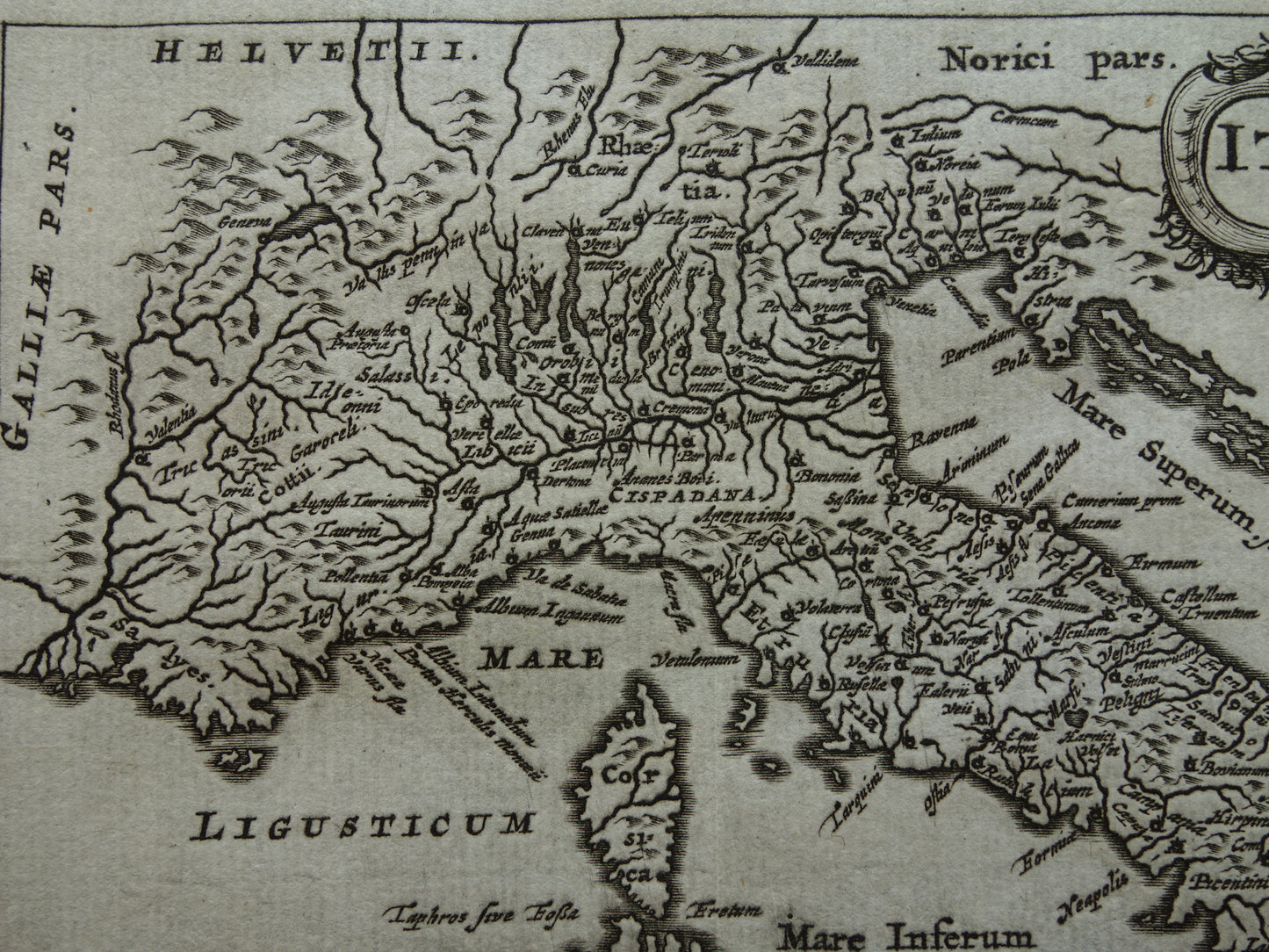 Italië 360+ jaar oude kaart van Italië 1661 originele antieke Nederlandse landkaart klein formaat