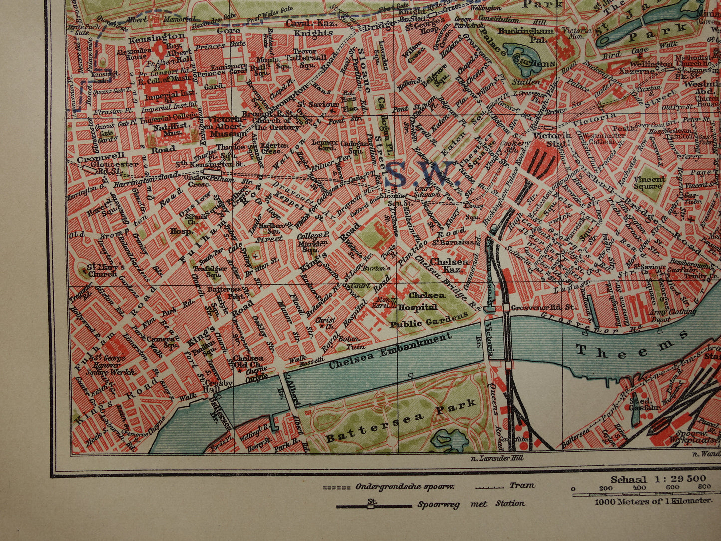 LONDEN oude plattegrond uit 1919 originele Nederlandse antieke kaart van centrum Londen City Westend