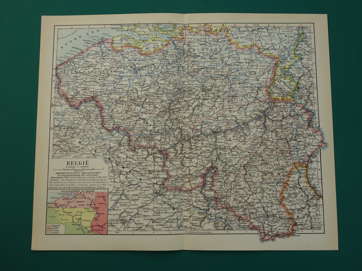 BELGIE Oude kaart van België uit 1932 originele vintage Nederlandse landkaart Taalgrens