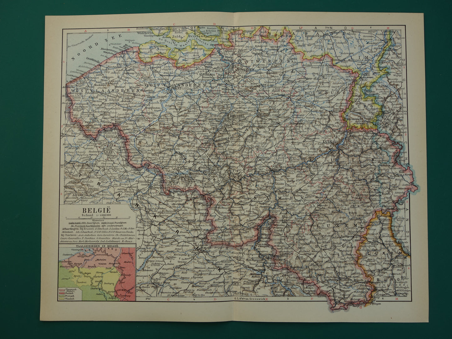BELGIE Oude kaart van België uit 1932 originele vintage Nederlandse landkaart Taalgrens