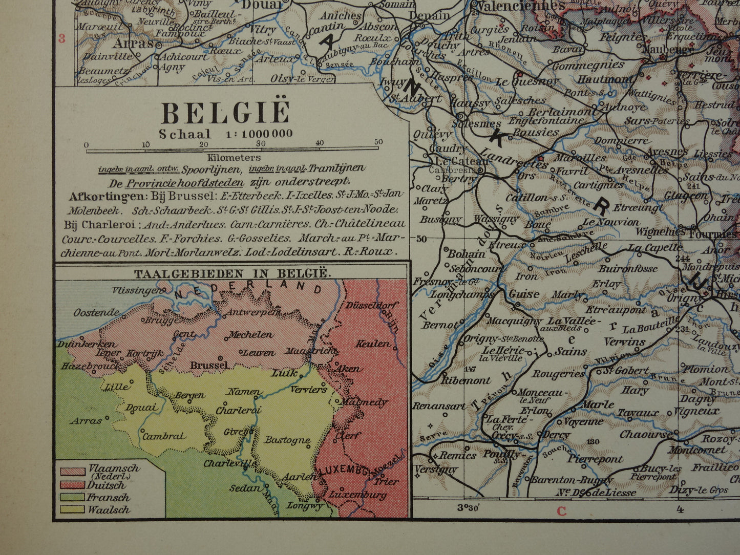 BELGIE Oude kaart van België uit 1932 originele vintage Nederlandse landkaart Taalgrens