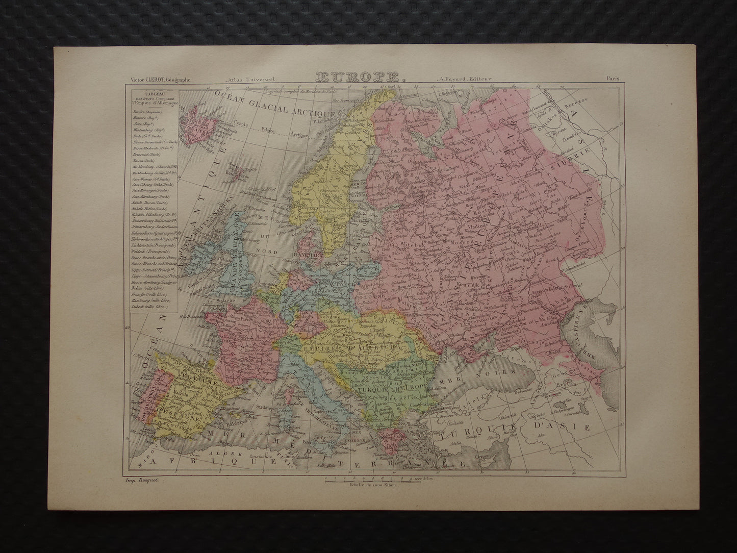 Oude kaart van Europa uit 1877 originele antieke handgekleurde landkaart continent Europa
