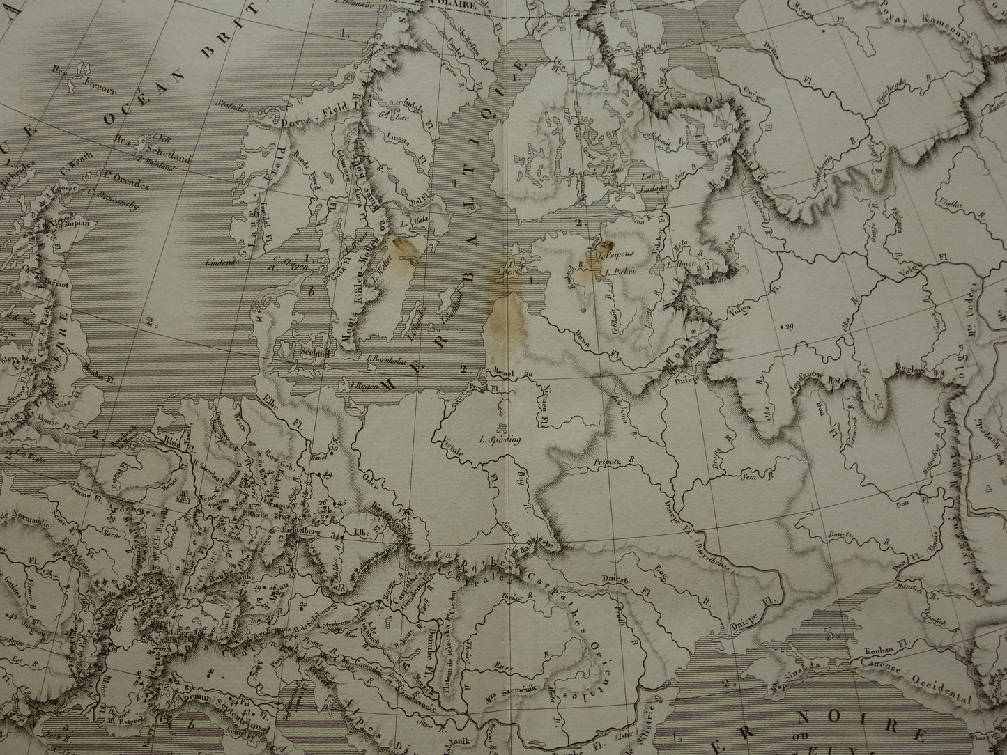 EUROPA antieke hydrografische kaart van Europa uit 1830