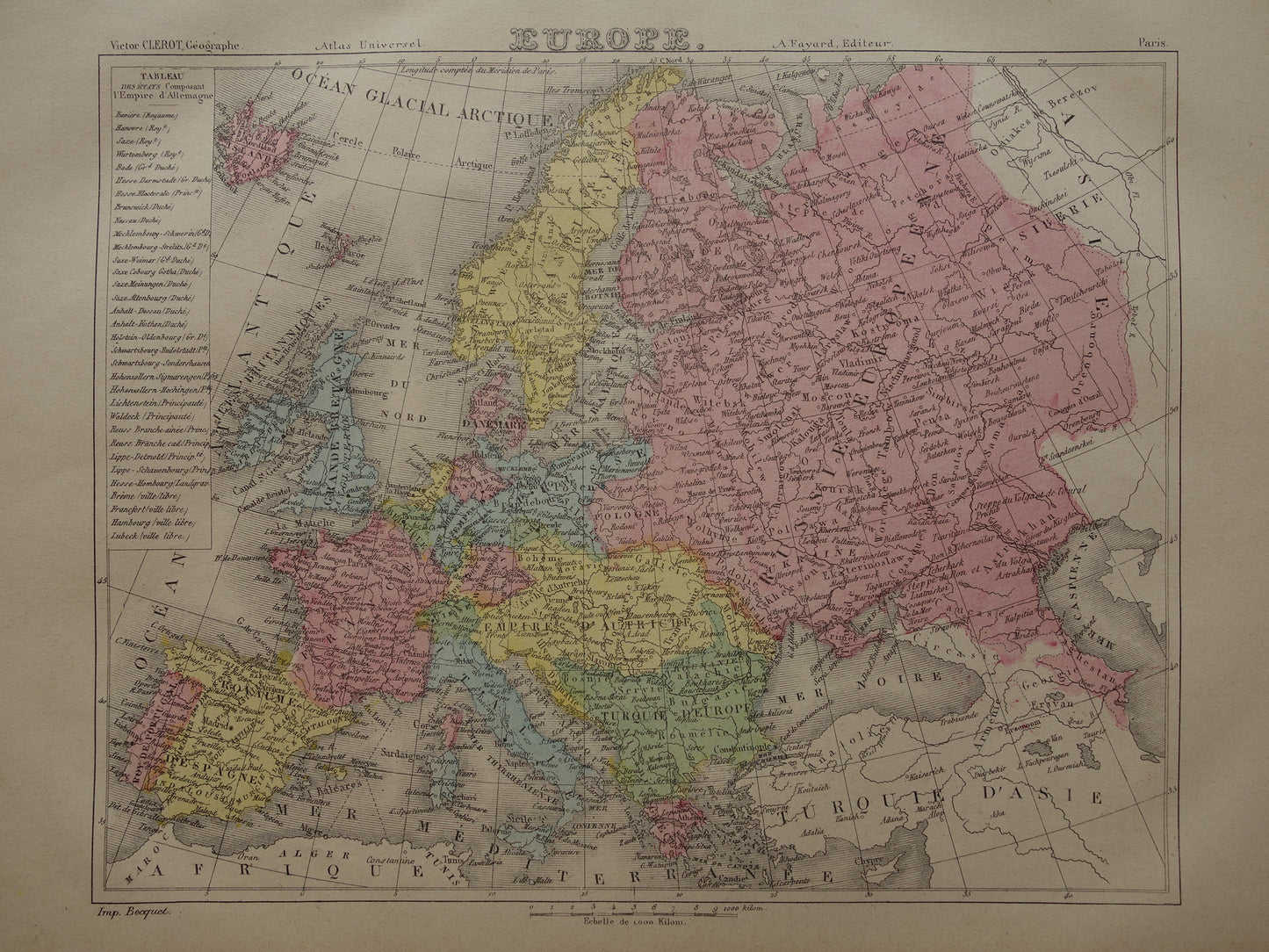 Oude kaart van Europa uit 1877 originele antieke handgekleurde landkaart continent Europa