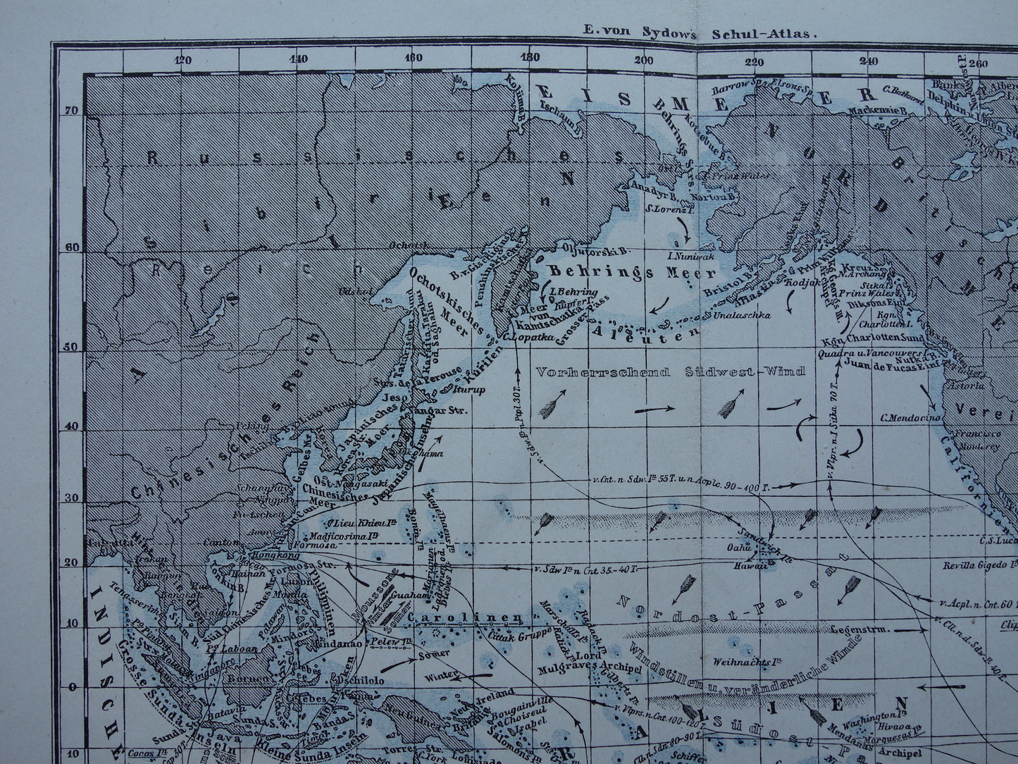 STILLE OCEAAN kaart van de Grote Oceaan Pacific Originele 150+ jaar oude antieke Duitse landkaart zeekaart