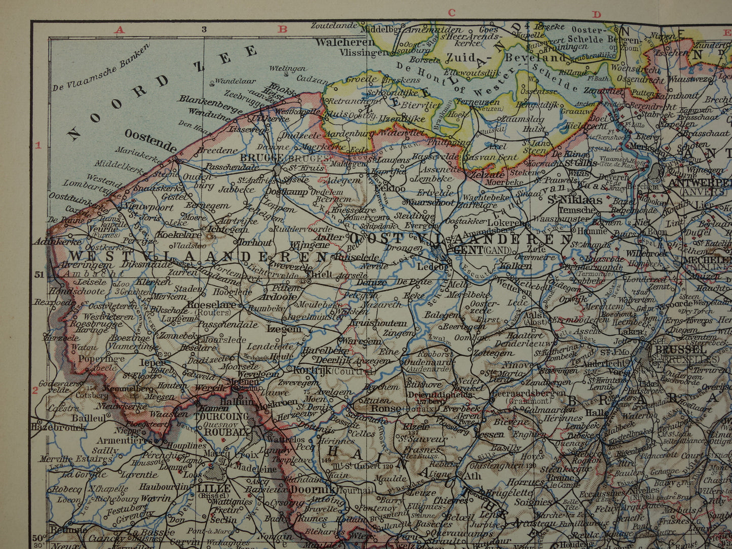 BELGIE Oude kaart van België uit 1932 originele vintage Nederlandse landkaart Taalgrens
