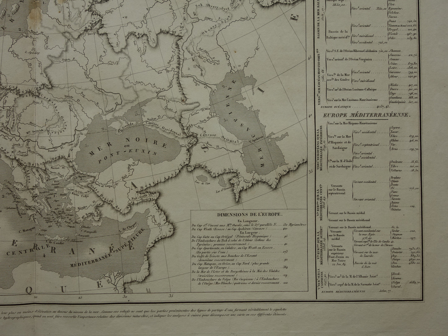 EUROPA antieke hydrografische kaart van Europa uit 1830