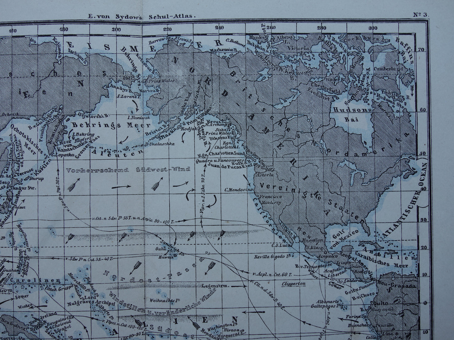 STILLE OCEAAN kaart van de Grote Oceaan Pacific Originele 150+ jaar oude antieke Duitse landkaart zeekaart