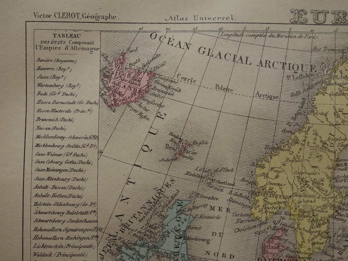 Oude kaart van Europa uit 1877 originele antieke handgekleurde landkaart continent Europa