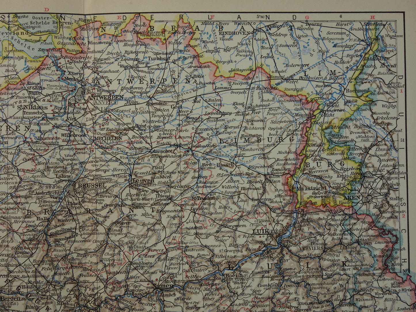 BELGIE Oude kaart van België uit 1932 originele vintage Nederlandse landkaart Taalgrens