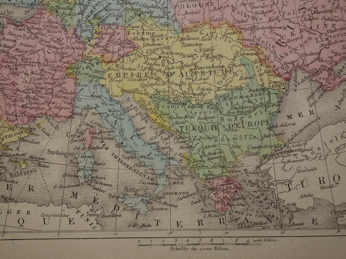 Oude kaart van Europa uit 1877 originele antieke handgekleurde landkaart continent Europa