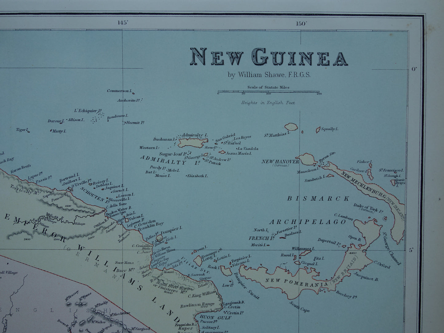 Oude kaart van Tasmanië en Nieuw-Guinea originele antieke Engelse landkaart