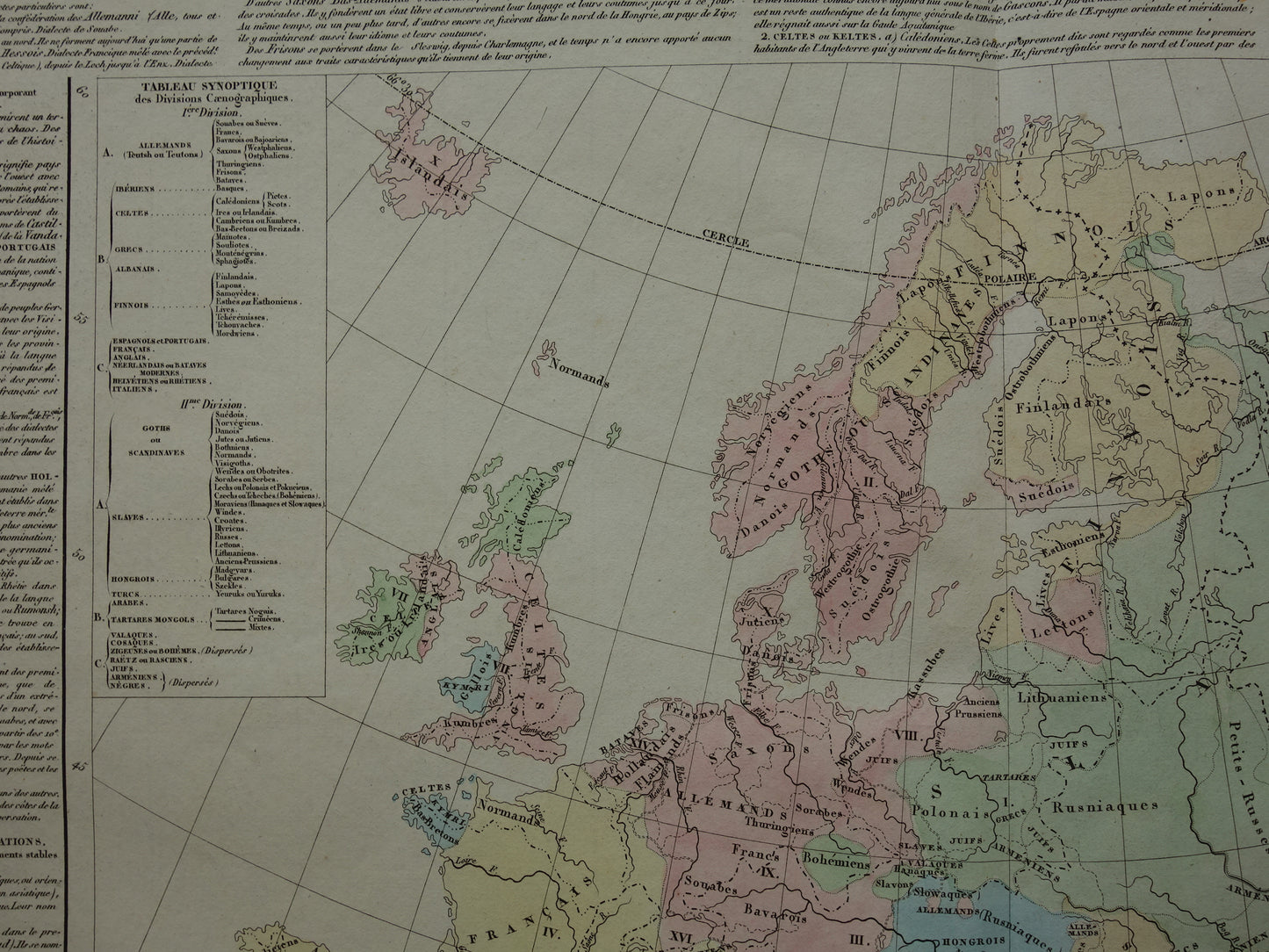EUROPA oude kaart van Europa uit 1830 over taal en volken Antieke Landkaart Linguïstisch