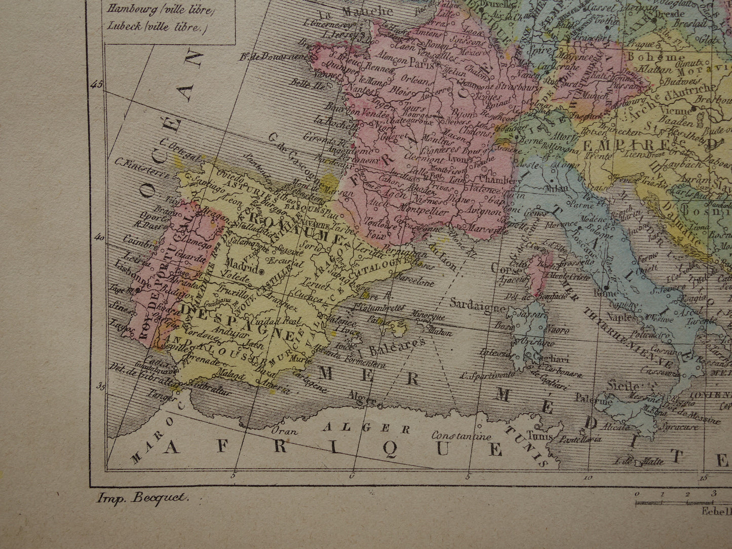 Oude kaart van Europa uit 1877 originele antieke handgekleurde landkaart continent Europa