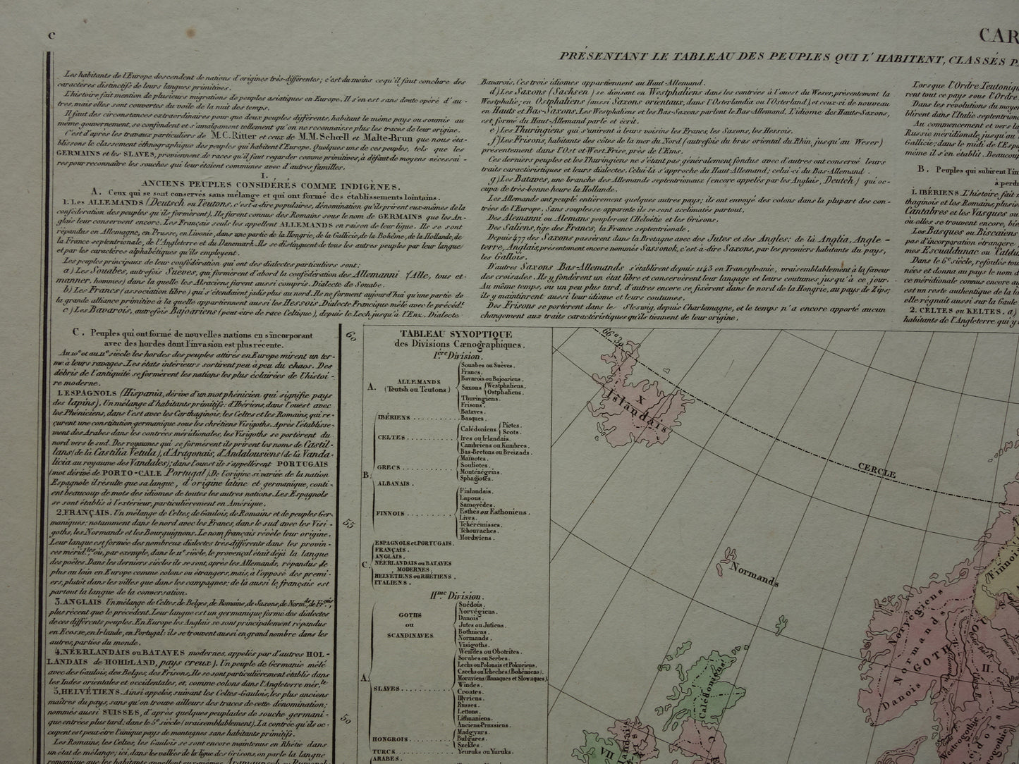 EUROPA oude kaart van Europa uit 1830 over taal en volken Antieke Landkaart Linguïstisch
