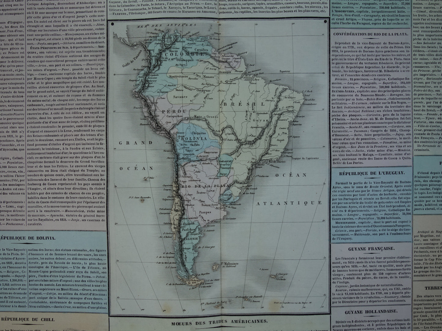 ZUID-AMERIKA Grote oude kaart van Zuid-Amerika uit 1837 Antieke landkaart continent