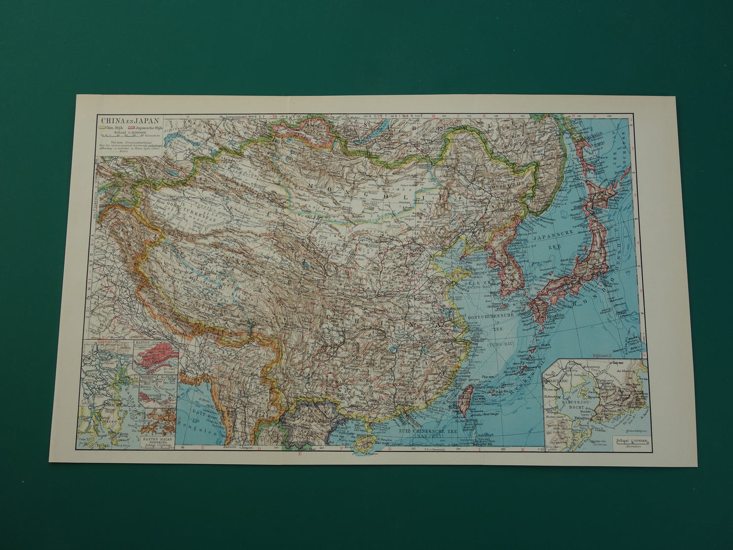 CHINA Oude landkaart van China uit 1933 originele Nederlandse vintage kaart
