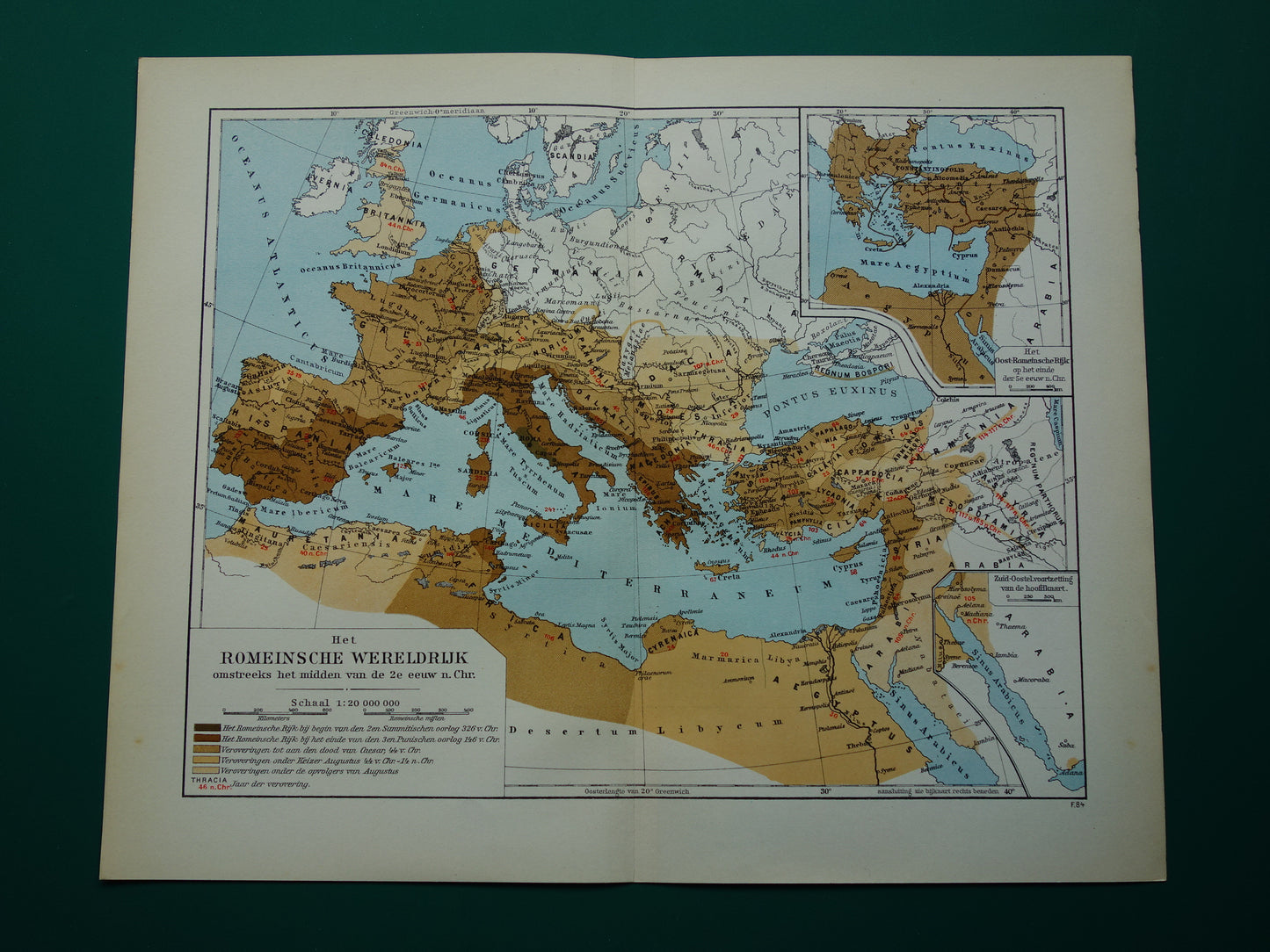 Romeinse Rijk vintage Nederlandse kaart uit 1938 van het Romeinse Rijk originele oude historische landkaart