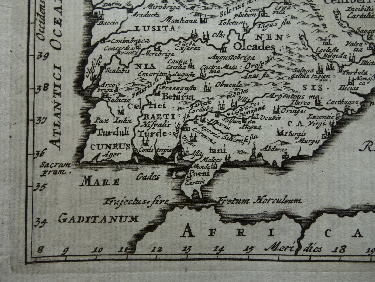 360+ jaar oude kaart van Spanje en Portugal in Romeinse tijd 1661 originele antieke landkaart klein formaat - Typus Hispaniae Veteris Cluver