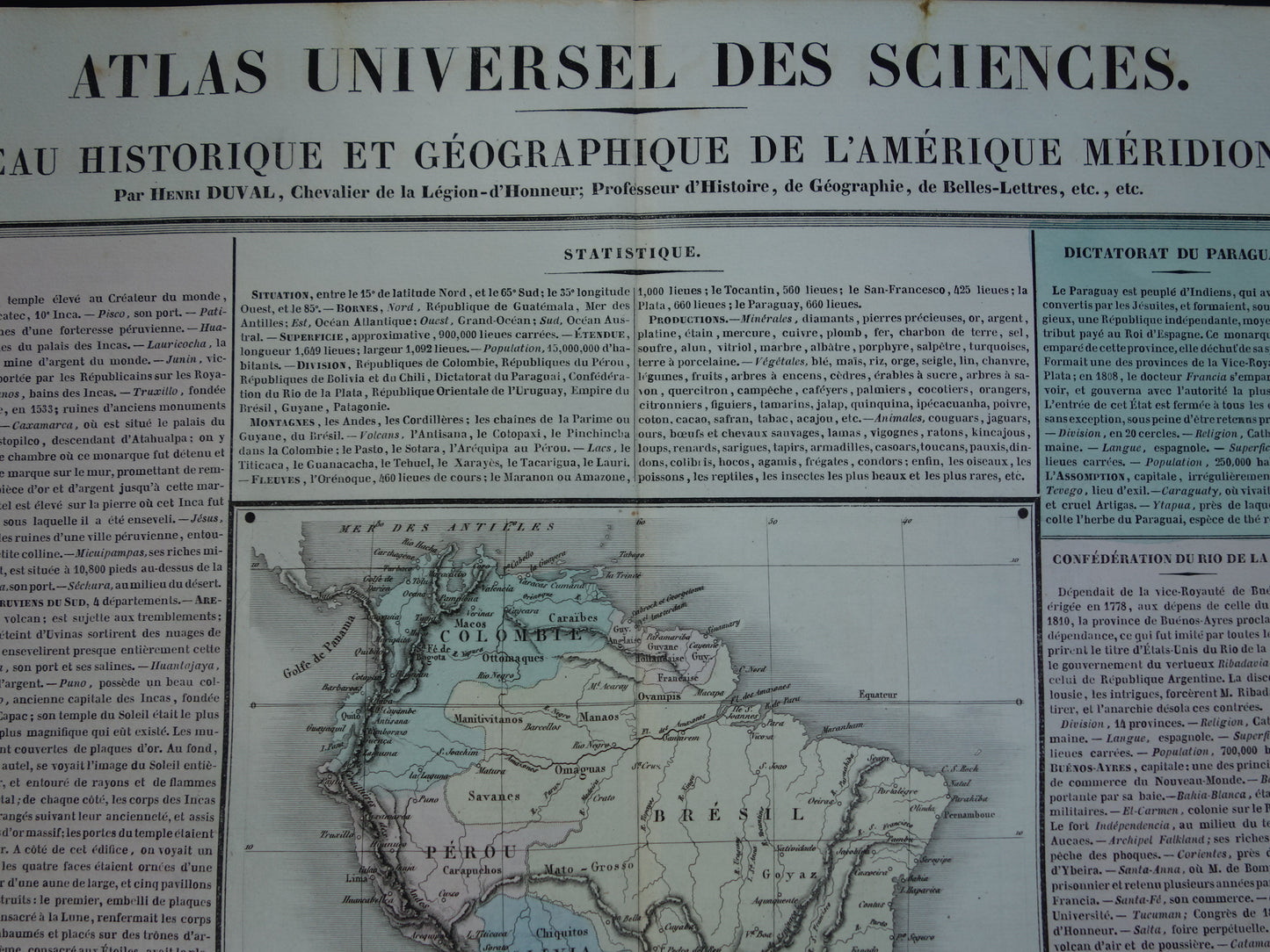 33 Tableau historique et geographique de l'ámerique meridionale Henri Duval 1837