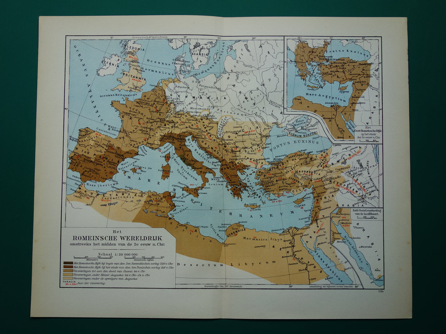 Romeinse Rijk vintage Nederlandse kaart uit 1938 van het Romeinse Rijk originele oude historische landkaart