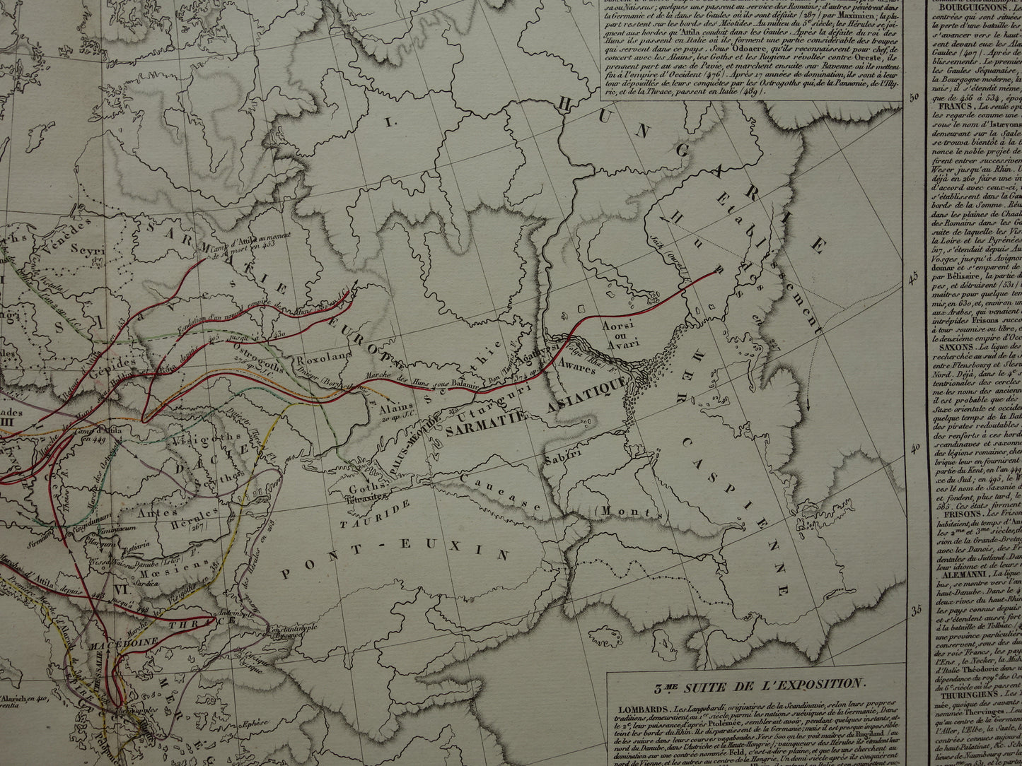 Oude kaart van Europa Grote Volksverhuizing originele antieke landkaart uit 1830 geschiedeniskaart