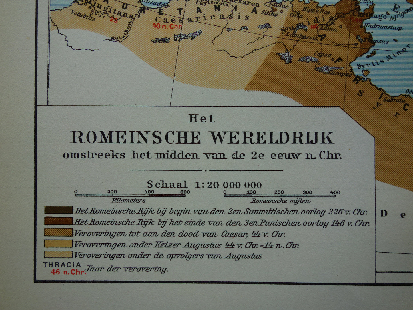 Romeinse Rijk vintage Nederlandse kaart uit 1938 van het Romeinse Rijk originele oude historische landkaart