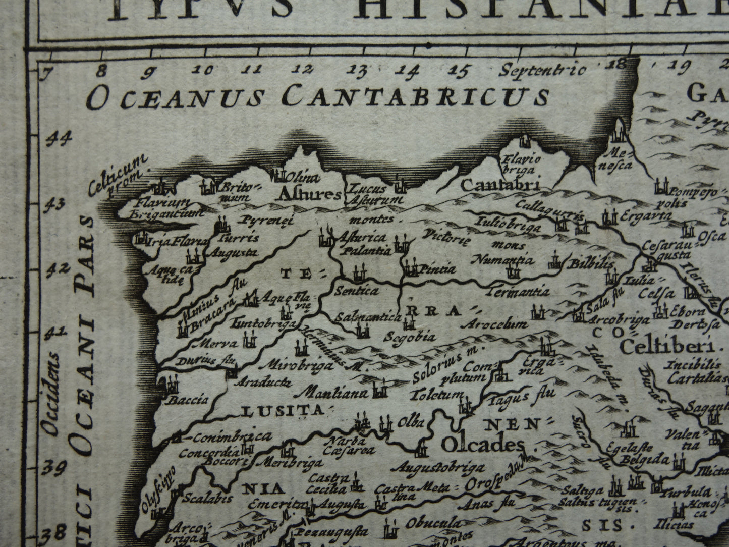 360+ jaar oude kaart van Spanje en Portugal in Romeinse tijd 1661 originele antieke landkaart klein formaat - Typus Hispaniae Veteris Cluver