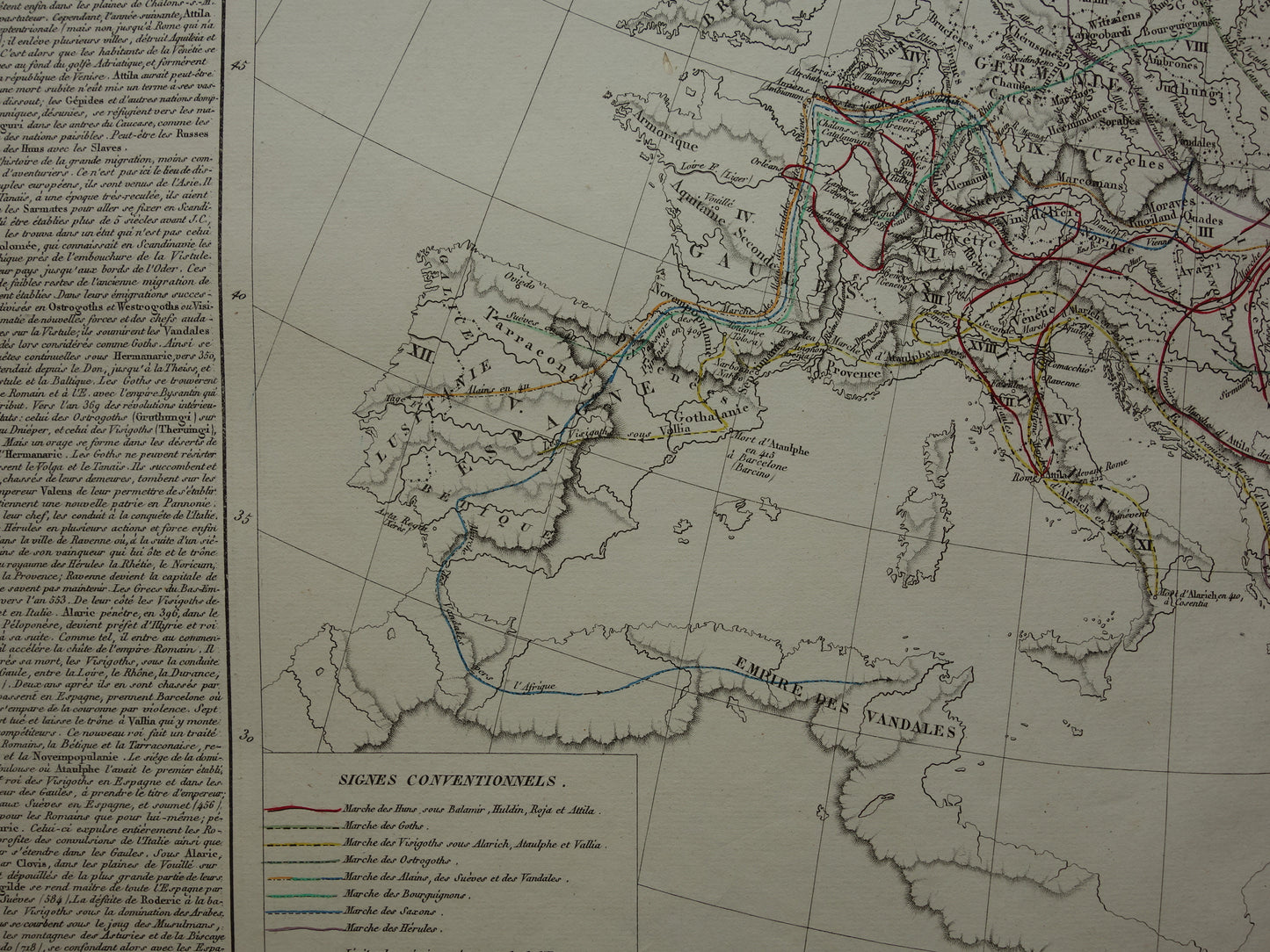 Oude kaart van Europa Grote Volksverhuizing originele antieke landkaart uit 1830 geschiedeniskaart