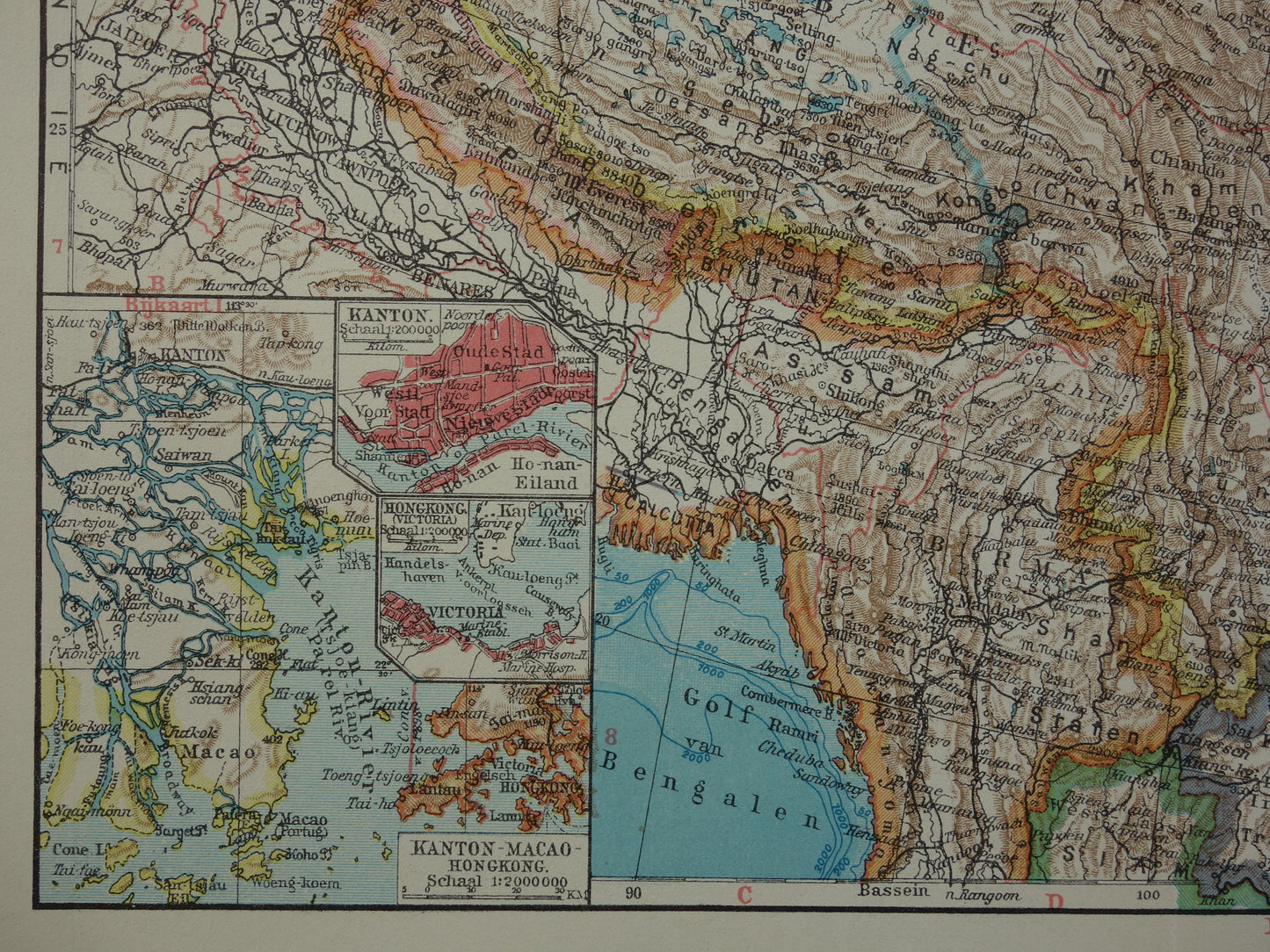 CHINA Oude landkaart van China uit 1933 originele Nederlandse vintage kaart