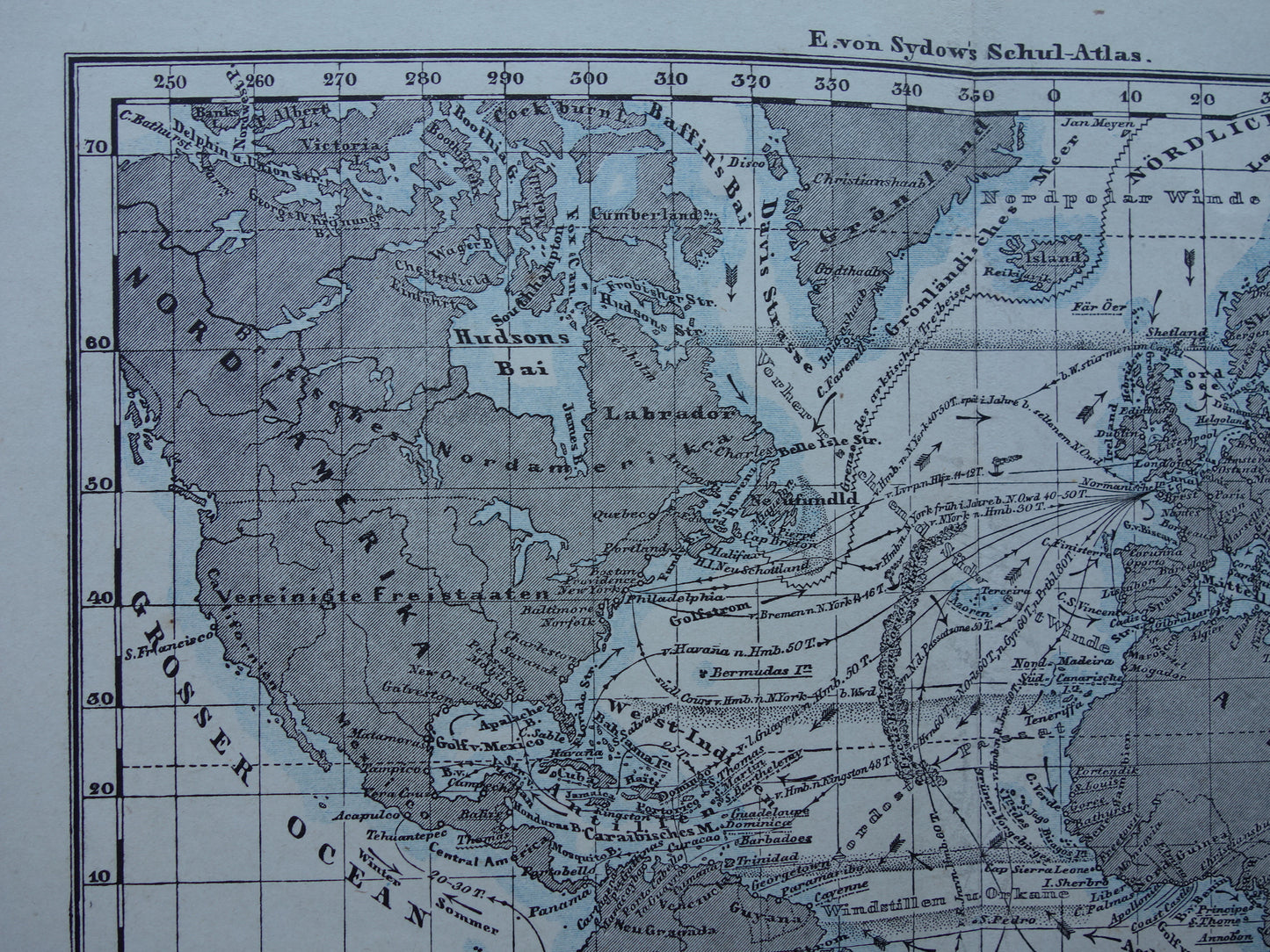 ATLANTISCHE OCEAAN Oude kaart van de Atlantische Oceaan Originele 150+ jaar oude antieke Duitse landkaart zeekaart